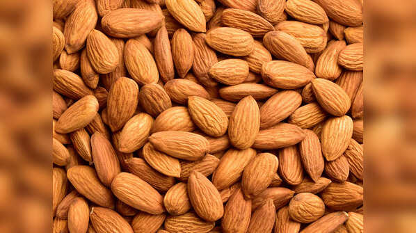 Close-up of almonds with their skins.