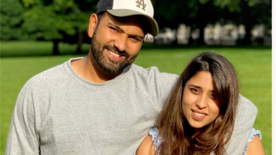 Rohit Sharma and Ritika Sajdeh sharing a light moment
