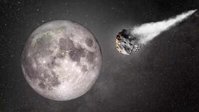 Illustration of asteroid approaching the Moon