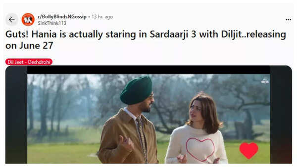 Netizens react to Hania Aamir in Sardaar Ji 3 trailer