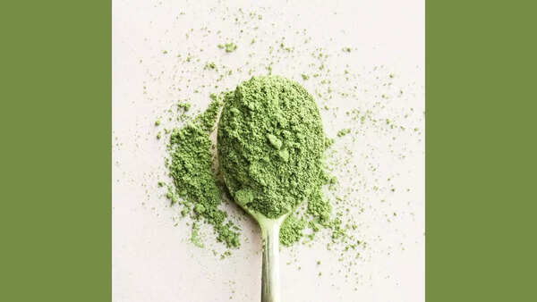 Close-up shot of matcha powder being prepared
