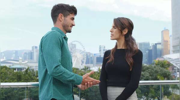 Woman looking anxiously at her partner.