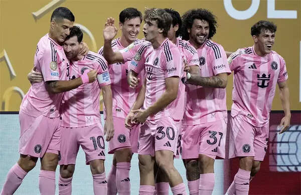 Lionel Messi and Luis Suarez celebrate a goal during Inter Miami's successful Club World Cup group stage.