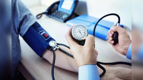 A blood pressure monitor in use